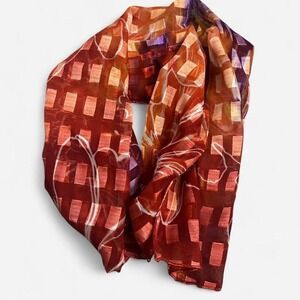 Unbranded Geometric Silk Scarf OS Red Orange Excellent Sheer Lightweight Floral